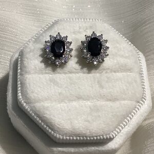 💎2CT Oval Cut Black  Sapphire Halo Earrings